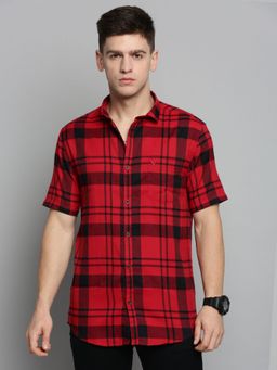 SHOWOFFFF - Mens Spread Collar Red Checked Shirt