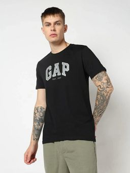 GAP - Men Black Logo Text Printed Half Sleeves T-shirt