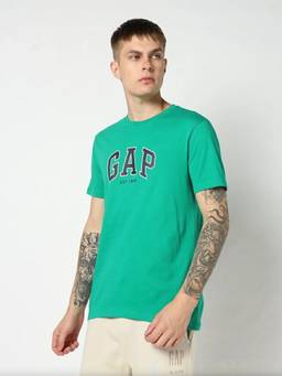 GAP - Men Green Logo Text Printed Half Sleeves T-shirt