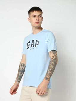 GAP - Men Blue Logo Text Printed Half Sleeves T-shirt