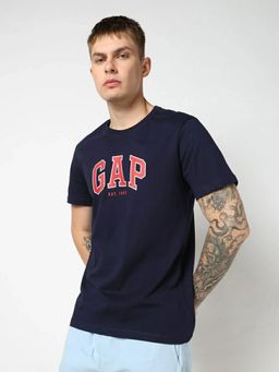 GAP - Men Navy Blue Logo Text Printed Half Sleeves T-shirt