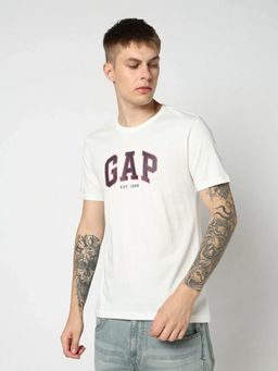 GAP - Men Off White Logo Text Printed Half Sleeves T-shirt