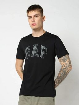 GAP - Men Black Logo Text Printed Half Sleeves T-shirt