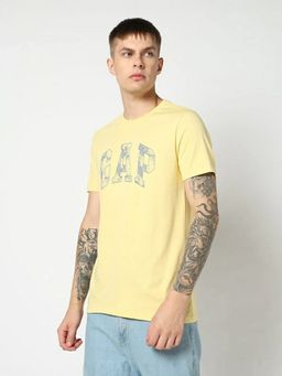 GAP - Men Yellow Logo Text Printed Half Sleeves T-shirt