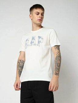 GAP - Men Off White Logo Text Printed Half Sleeves T-shirt