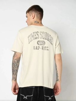 GAP - Men Cream Typography Printed Half Sleeves T-shirt