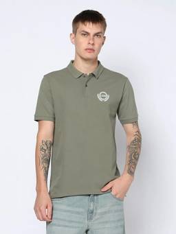 GAP - Men Olive Logo Half Sleeves Polo Neck T-shirt