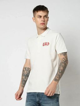 GAP - Men Off White Brand Logo Half Sleeves Polo T-shirt