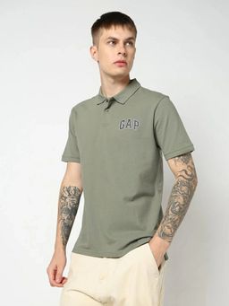 GAP - Men Olive Brand Logo Half Sleeves Polo T-shirt