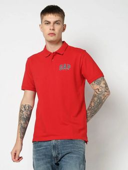 GAP - Men Red Brand Logo Half Sleeves Polo T-shirt