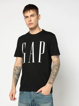 GAP - Men Black Logo Text Printed Half Sleeves T-shirt