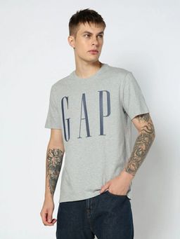 GAP - Men Grey Logo Text Printed Half Sleeves T-shirt