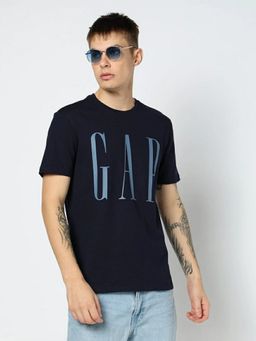 GAP - Men Navy Blue Logo Text Printed Half Sleeves T-shirt