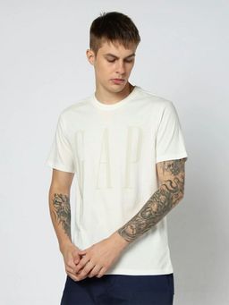 GAP - Men Off White Logo Text Printed Half Sleeves T-shirt