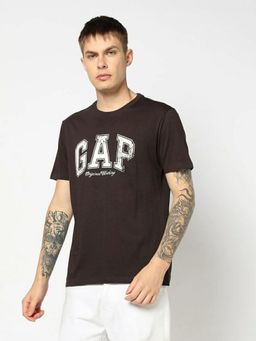 GAP - Men Brown Logo Text Printed Half Sleeves T-shirt