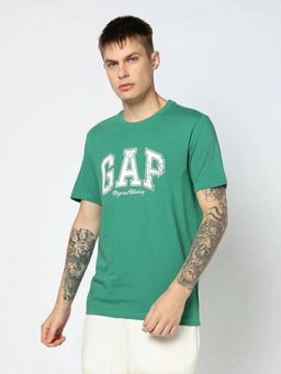 GAP - Men Green Logo Text Printed Half Sleeves T-shirt