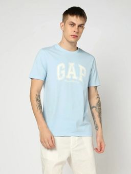 GAP - Men Light Blue Logo Text Printed Half Sleeves T-shirt