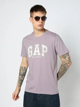 GAP - Men Mauve Logo Text Printed Half Sleeves T-shirt