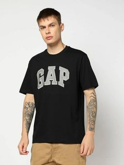 GAP - Men Black Logo Text Printed Half Sleeves T-shirt