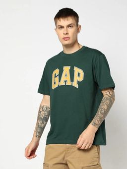 GAP - Men Green Logo Text Printed Half Sleeves T-shirt