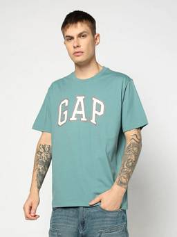 GAP - Men Sea Green Logo Text Printed Half Sleeves T-shirt