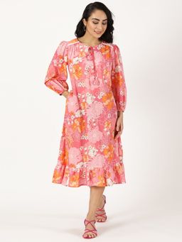 Saffron Threads - Pink Floral Print Midi Dress