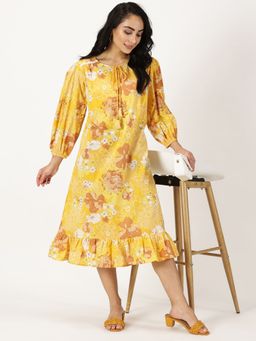 Saffron Threads - Yellow Floral Print Midi Dress