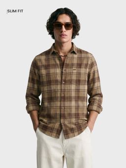 The Indian Garage Co - Men Khaki Cotton Slim Fit Shirt