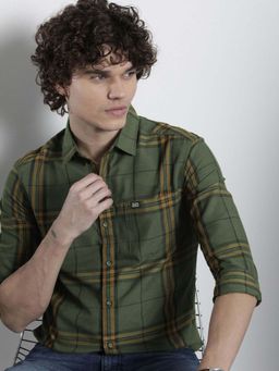 The Indian Garage Co - Men Olive Cotton Regular Fit Shirt