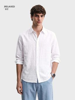 The Indian Garage Co - Men White Cotton Blend Relaxed Fit Shirt