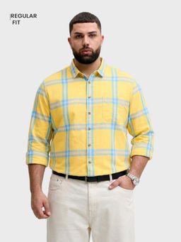 The Indian Garage Co - Men Yellow Cotton Blend Regular Fit Shirt