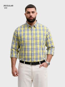 The Indian Garage Co - Men Yellow Cotton Blend Regular Fit Shirt