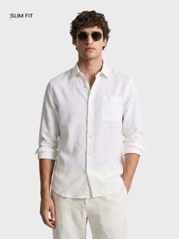 The Indian Garage Co - Men White Cotton Blend Slim Fit Shirt