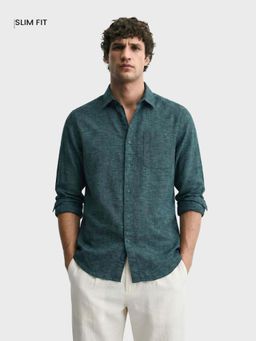The Indian Garage Co - Men Teal Cotton Blend Slim Fit Shirt