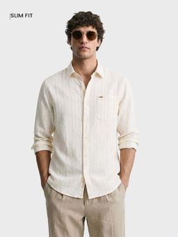 The Indian Garage Co - Men Off White Cotton Blend Regular Fit Shirt