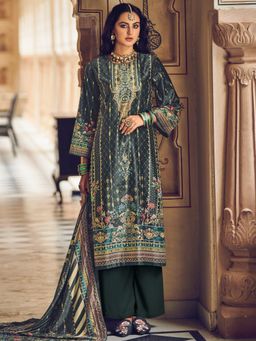 Stylee LIFESTYLE - Green Velvet Digital Printed Dress Material (Set of 3)