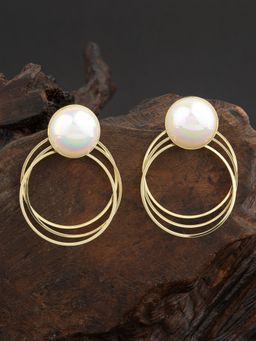 E2O - Gold Plated Pearl Crafted Contemporary Drop Earring