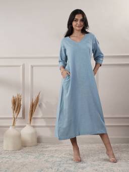 Jhambthread - Women Sky Blue Dress