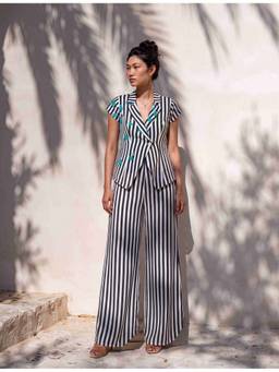 NAUTANKY INDIA - Line Break Grey Striped Embroidered Co-Ord Set
