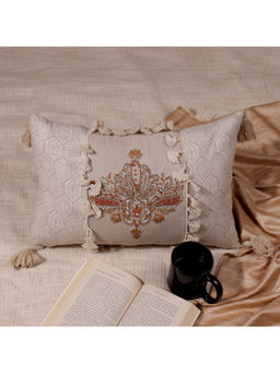 Khaabka - Banjara Rajwada Embroidered Beige Cushion Cover (Beige, Pack of 2) (12x18 inches)