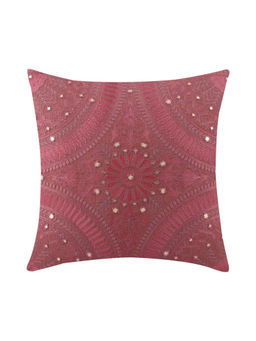 Khaabka - Banjara Ornamental Mirror Embroidered Linen Cushion Cover (Red, Pack of 2) (16x16 Inches)