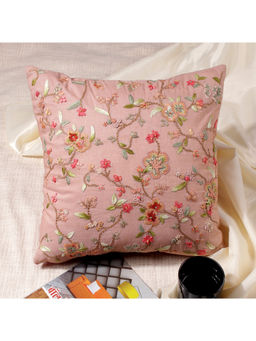 Khaabka - Guldasta Linen Hand Embroidered Cushion Cover (Pink, Pack of 2) (16x16 Inches)