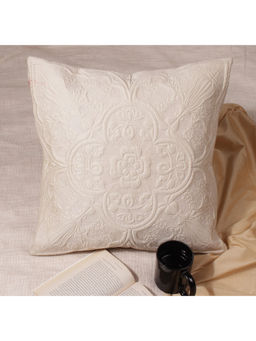 Khaabka - Dilkash Embroidered Blended Silk Quilted Cushion Cover (Cream, 18x18 Inches, Pack of 2)