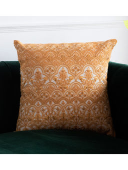 Khaabka - Tehzeeb Gold Silk Mosaic Embroidered Cushion Cover (Beige, Pack of 2) (16x16 Inches)