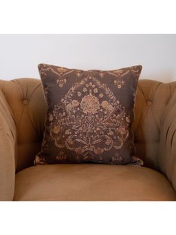 Khaabka - Tehzeeb Silk Hand Embroidered Cushion Cover (Chocolate Brown, Pack of 2) (16x16 Inches)