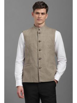 Louis Philippe - Men Brown Solid Formal Nehru Jacket