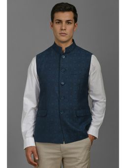 Louis Philippe - Men Navy Print Slim Fit Nehru Jacket