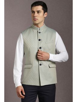 Louis Philippe - Men Beige Print Nehru Jacket