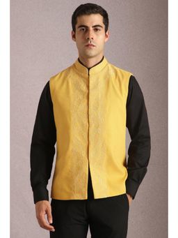 Louis Philippe - Men Yellow Embroidered Nehru Jacket