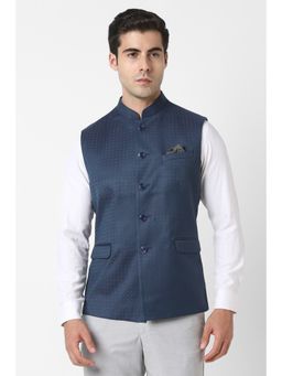 Van Heusen - Men Blue Print Wedding Nehru Jacket